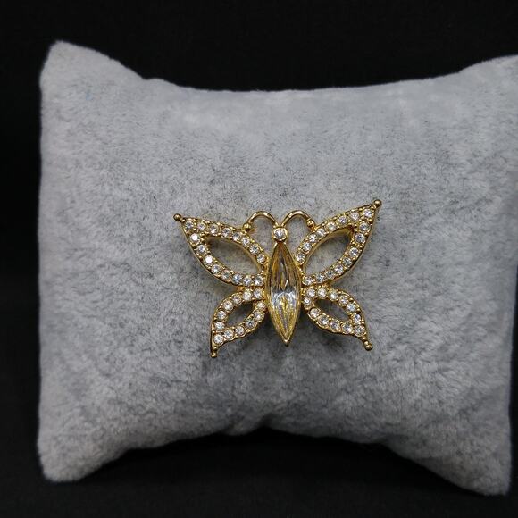 Swarovski Butterfly Swan Logo Small Brooch, Gold Plated, 1990s Vintage Jewelry - Picture 8 of 10